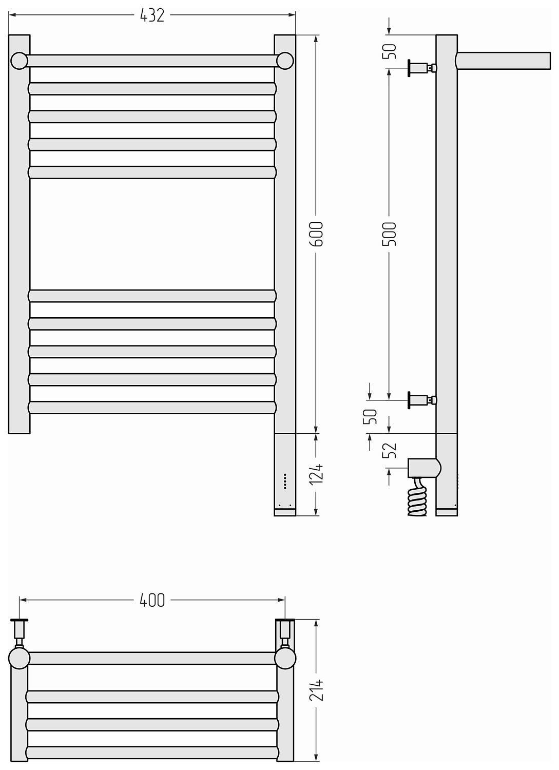 Полотенцесушитель электрический Сунержа Богема 3.0 с 1 полкой 432x724 мм правый сатин 071-5807-6040