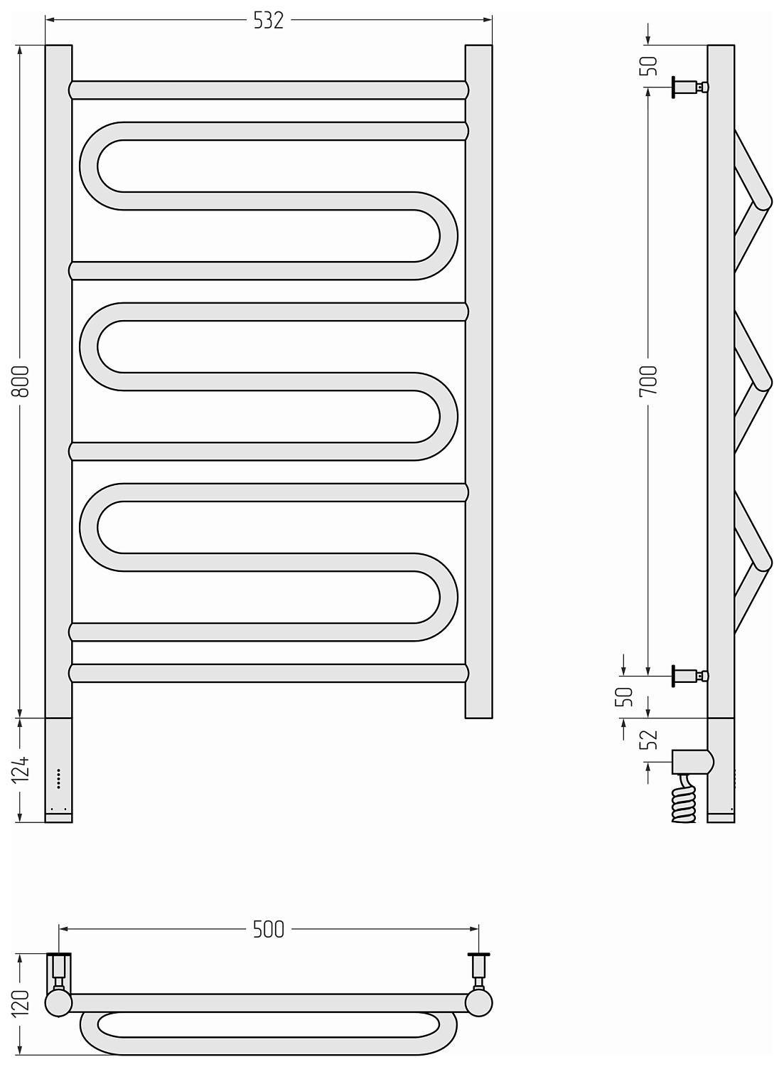 Полотенцесушитель электрический Сунержа Элегия 3.0 532x924 мм левый шампань 020-5818-8050