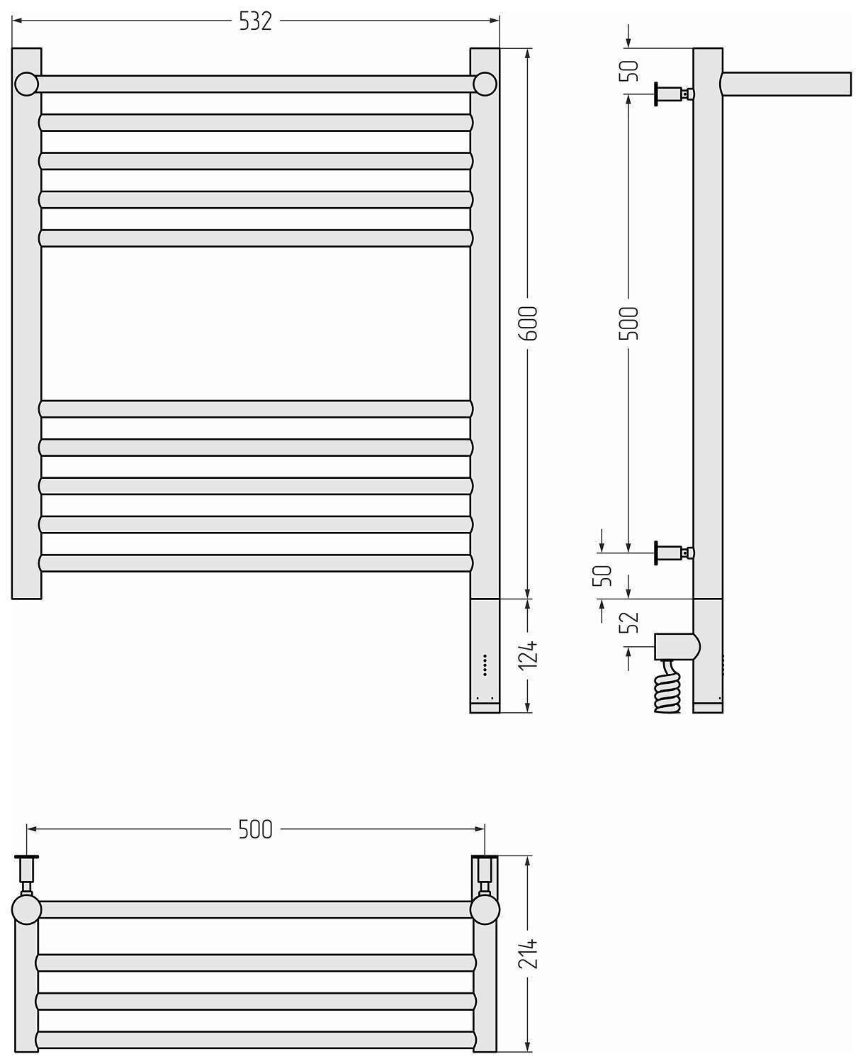Полотенцесушитель электрический Сунержа Богема 3.0 с 1 полкой 532x724 мм правый золото 03-5807-6050