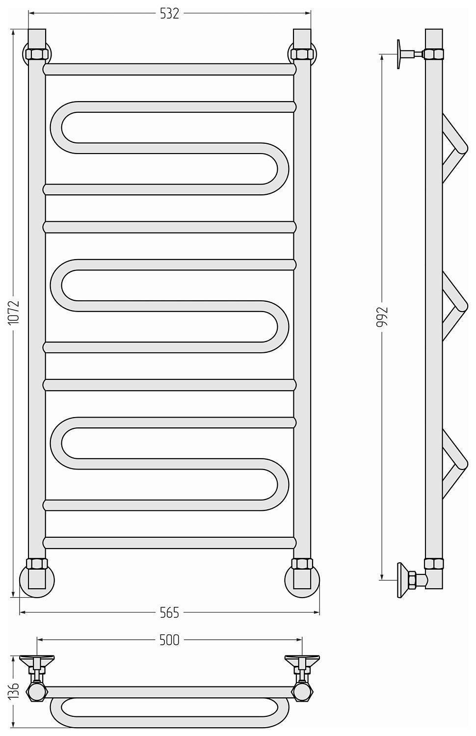 Полотенцесушитель водяной Стилье Аксиома-30 56.5x107.2 см 00663-1050