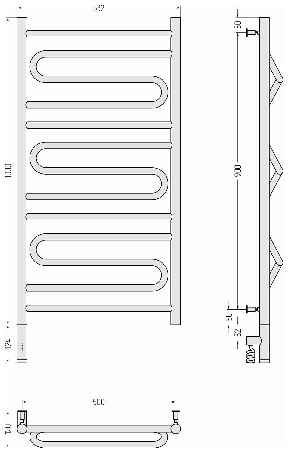Полотенцесушитель электрический Сунержа Элегия 3.0 532x1124 мм левый темный титан муар 15-5818-1050
