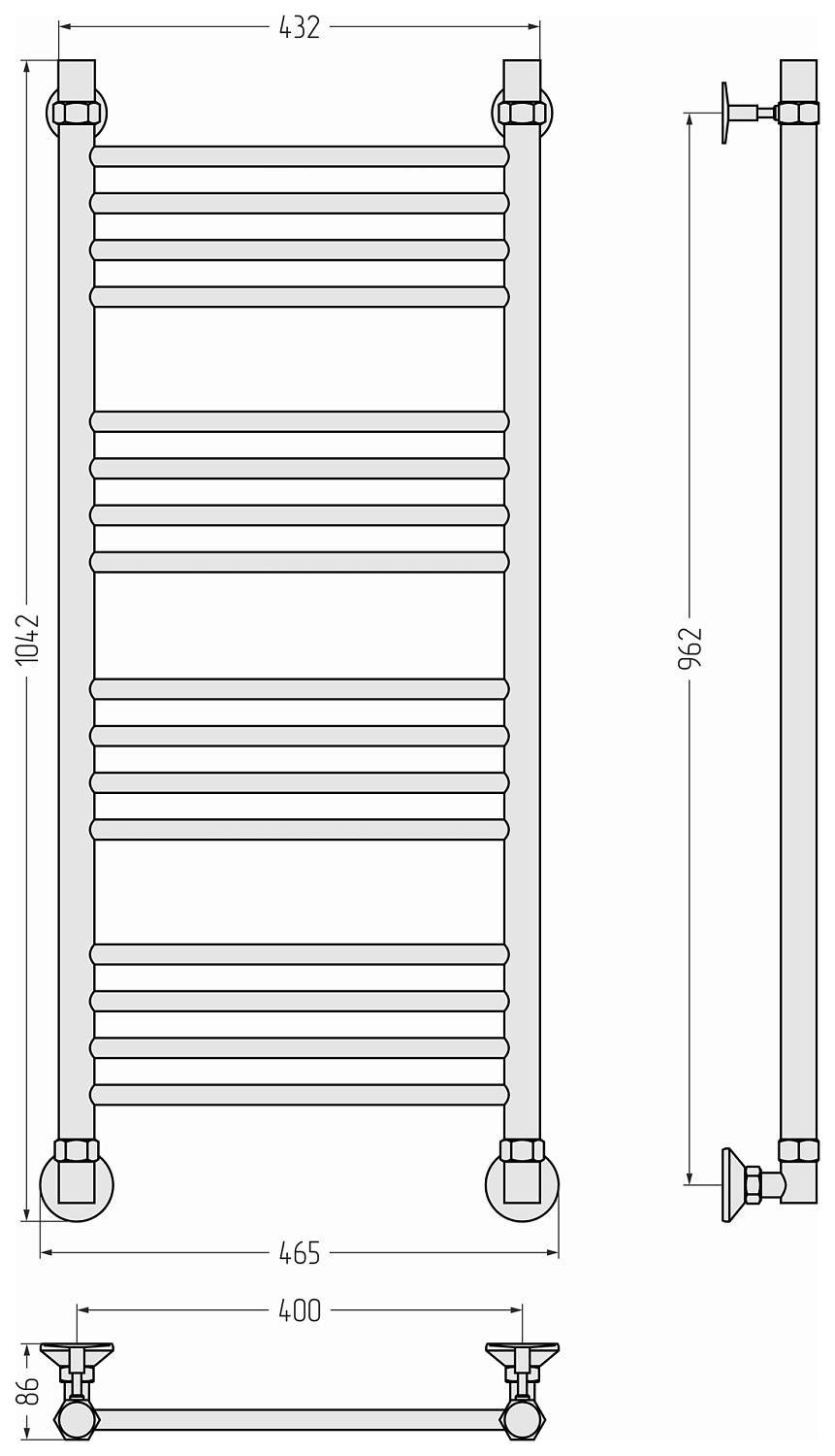 Полотенцесушитель водяной Стилье Аксиома-10 1042x465 мм без покрытия 00661-1040