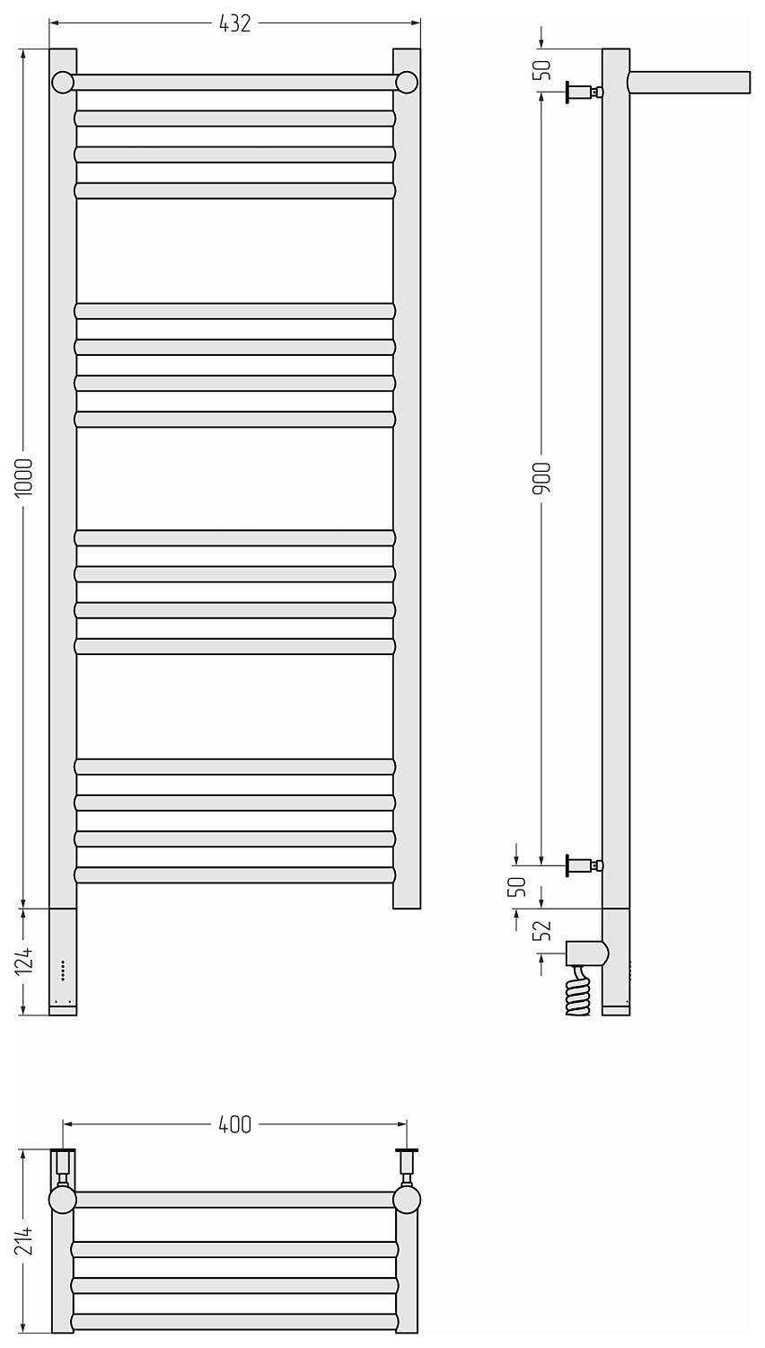 Полотенцесушитель электрический Сунержа Богема 3.0 с 1 полкой 432x1124 мм левый состаренная бронза 05-5806-1040
