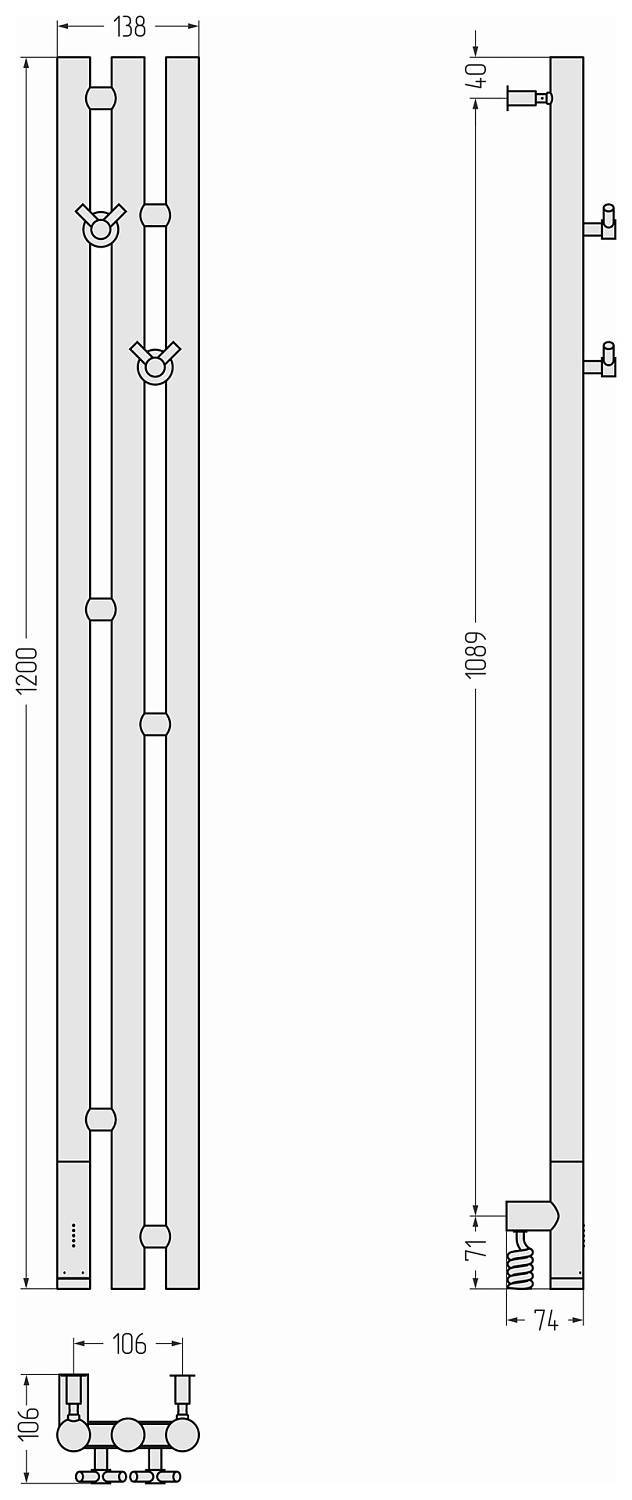 Полотенцесушитель электрический Сунержа Терция 3.0 13.8x120 см левый состаренная латунь 051-5844-1211