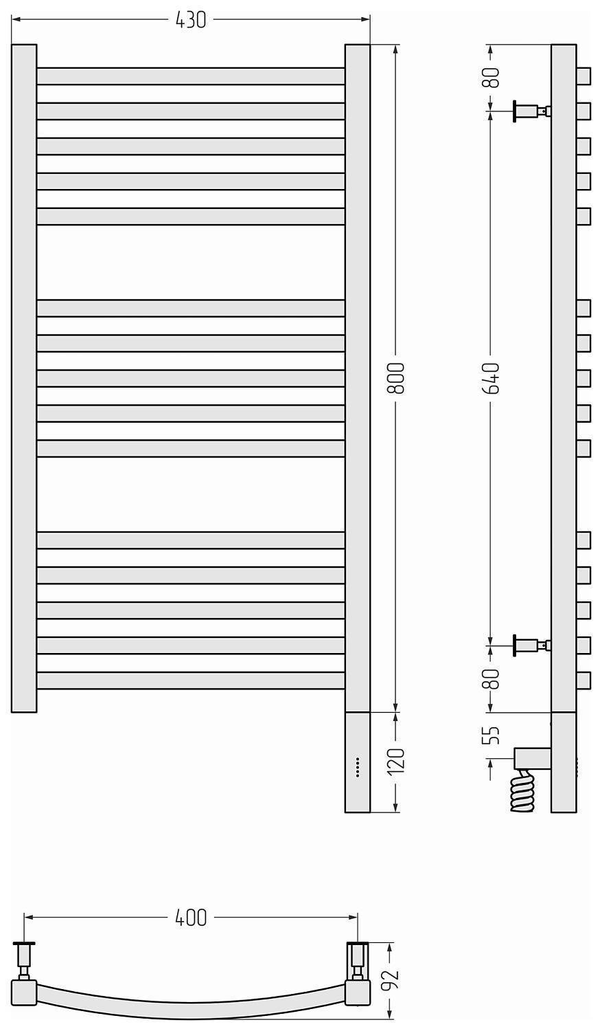 Полотенцесушитель электрический Сунержа Аркус 3.0 430x920 мм правое подключение матовое золото 032-5705-8040