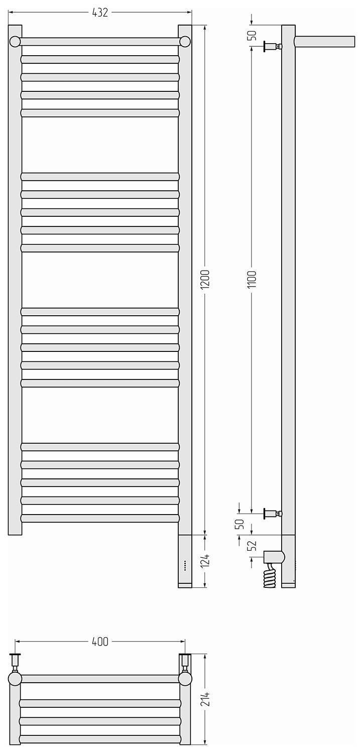 Полотенцесушитель электрический Сунержа Богема 3.0 с 1 полкой 432x1324 мм правый состаренная латунь 051-5807-1240