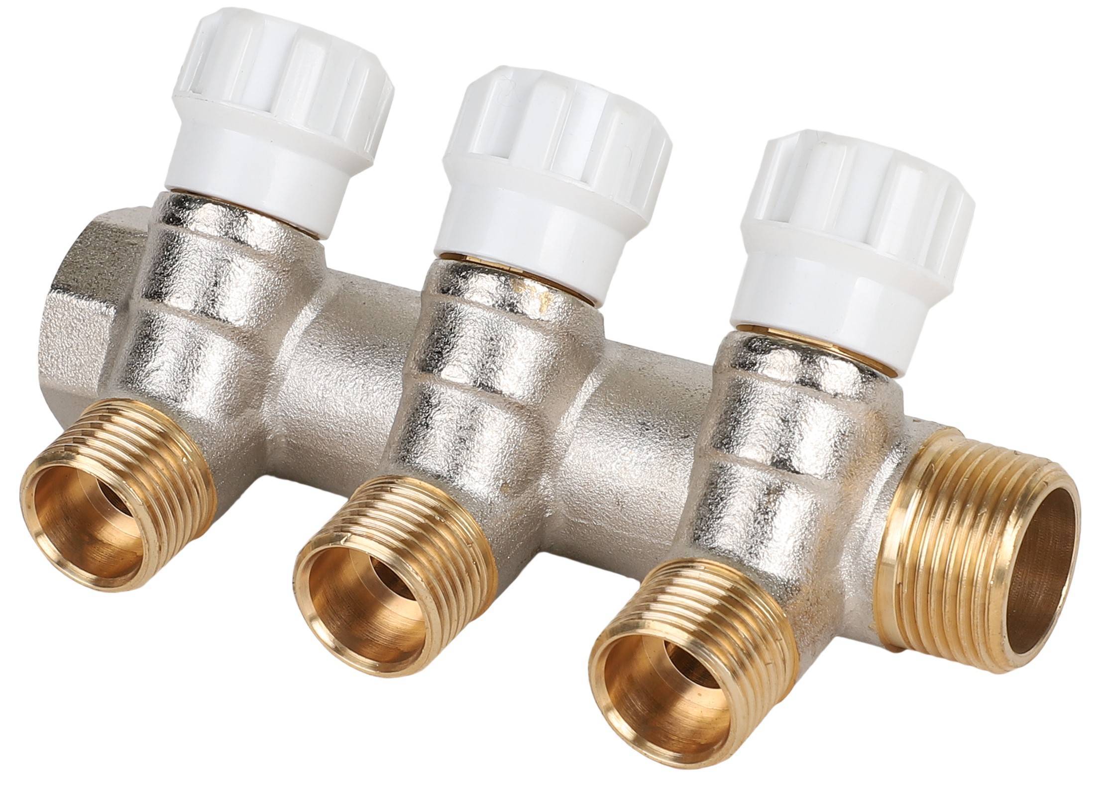 Коллектор латунный с регулирующими вентилями MVI 3/4 x 1/2 дюйма 3 выхода AMM.403.0504