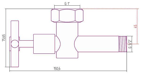 Вентиль запорный Стилье крестовой G 1 НГ x G 1/2 НР 01002-1012