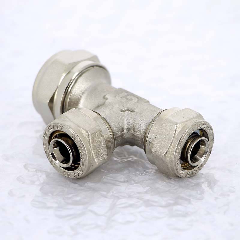 Тройник обжимной никелированный Uni-Fitt 20х16х16 мм 666N7660