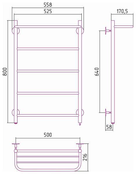 Полотенцесушитель электрический Стилье Формат 30 50x80 см без покрытия 00530-8050