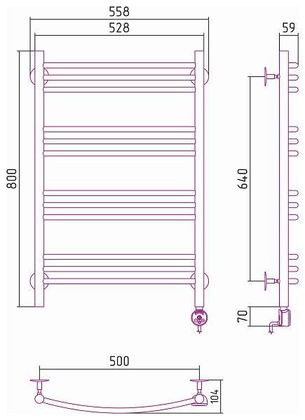Полотенцесушитель электрический Стилье Формат 10 50x80 см без покрытия 00510-8050
