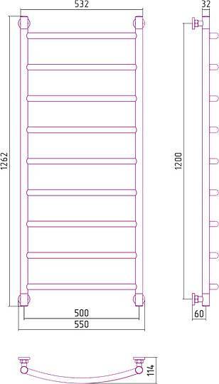 Полотенцесушитель водяной Сунержа Галант+ 500x1200 мм без покрытия 00-0200-1250