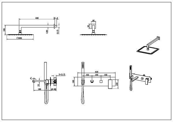 Смеситель для ванны встраиваемый Boheme Qubic 42x18.8x10 см золото глянцевое 474-G