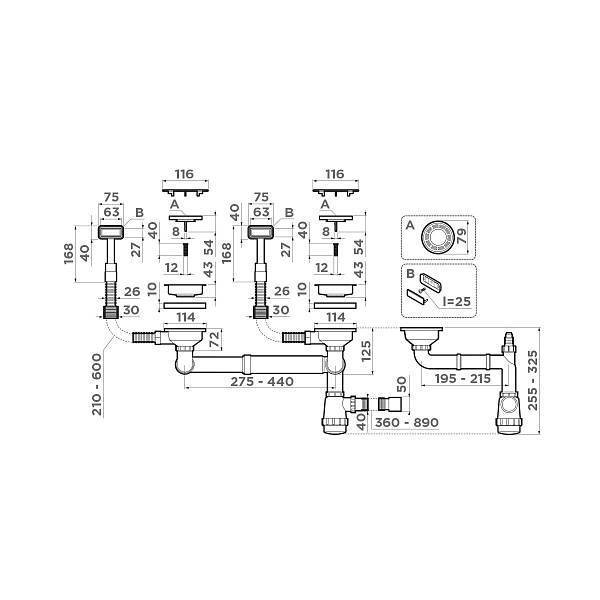 Арматура для двухчашевых моек Omoikiri WK-2C-LG прямоугольный перелив светлое золото 4956497