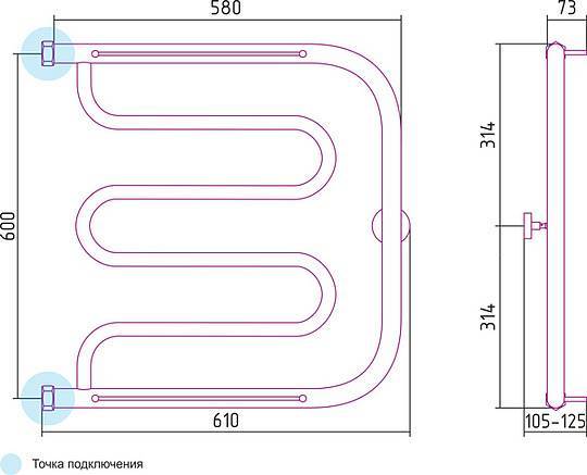 Полотенцесушитель водяной Сунержа Лира 600x600 мм без покрытия 00-0012-6060