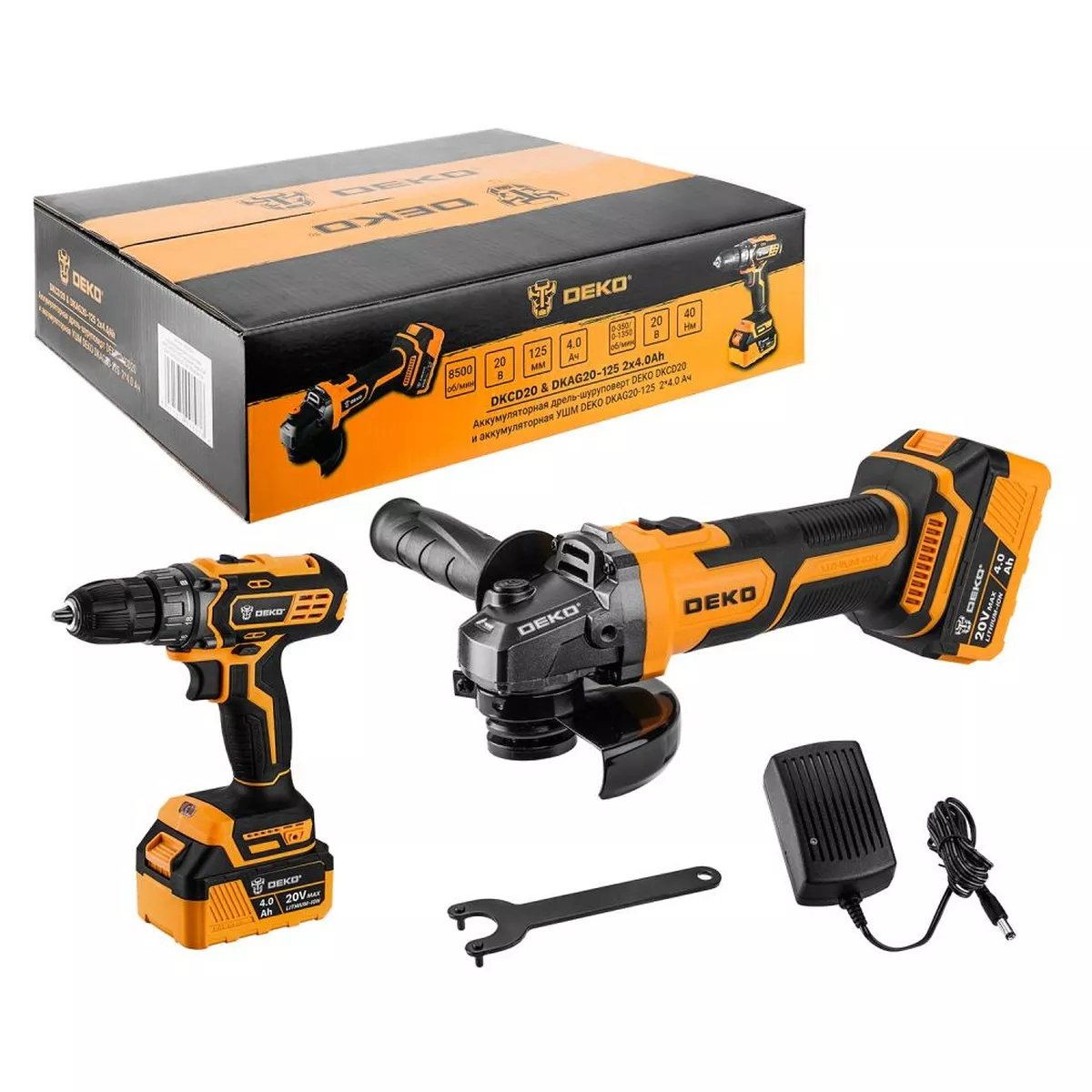 Набор аккумуляторного инструмента DEKO DKCD20 и DKAG20-125 20 В 2x4.0 Ач 063-4310