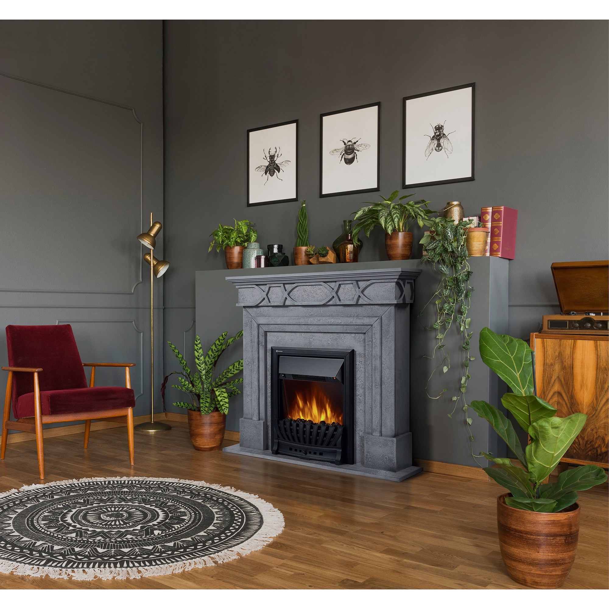 Каминокомплект Firelight Antico Classic серый с очагом Classic EFP/P-1020LS