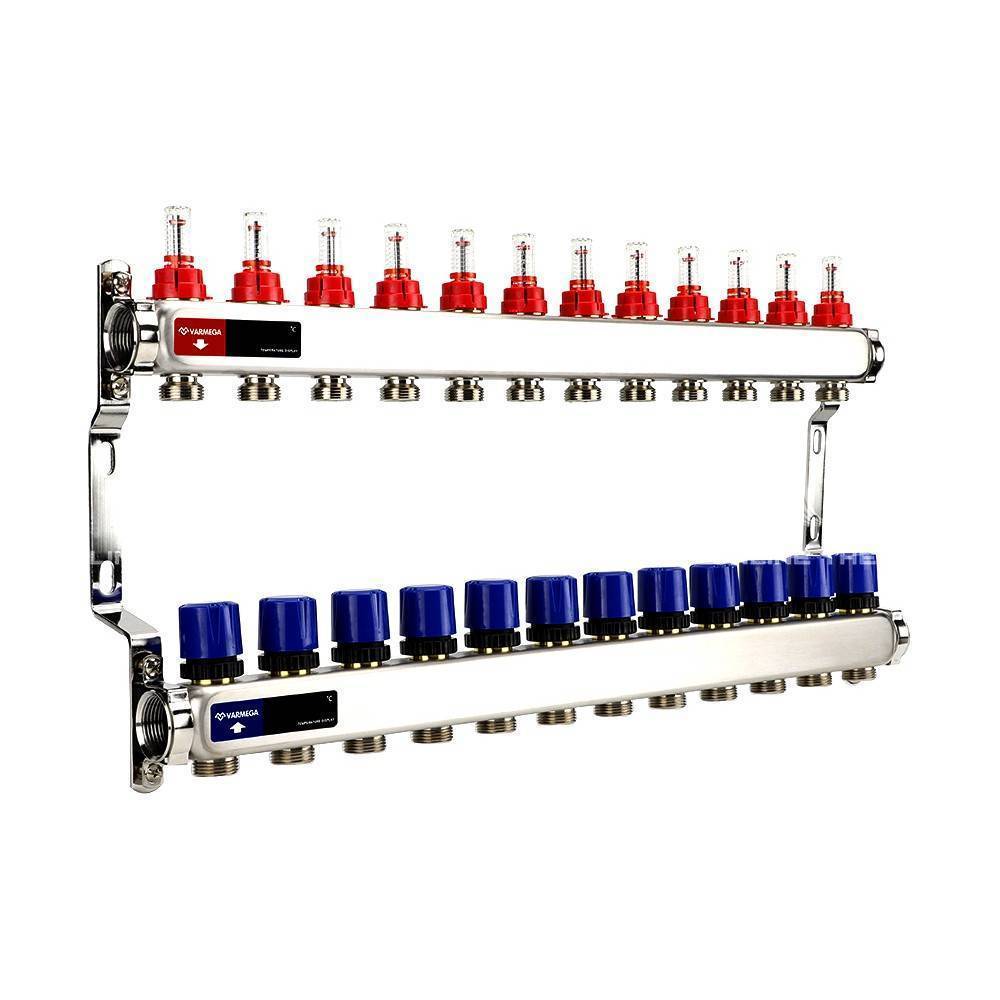 Коллекторная группа с расходомерами Varmega 1 на 12 контуров 3/4 EK нержавеющая сталь VM15112