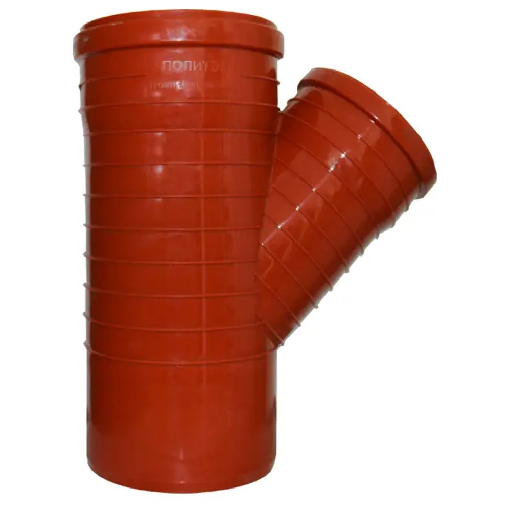 Тройник канализационный наружный Политэк НПВХ 200х200х45° рыжий 1654831