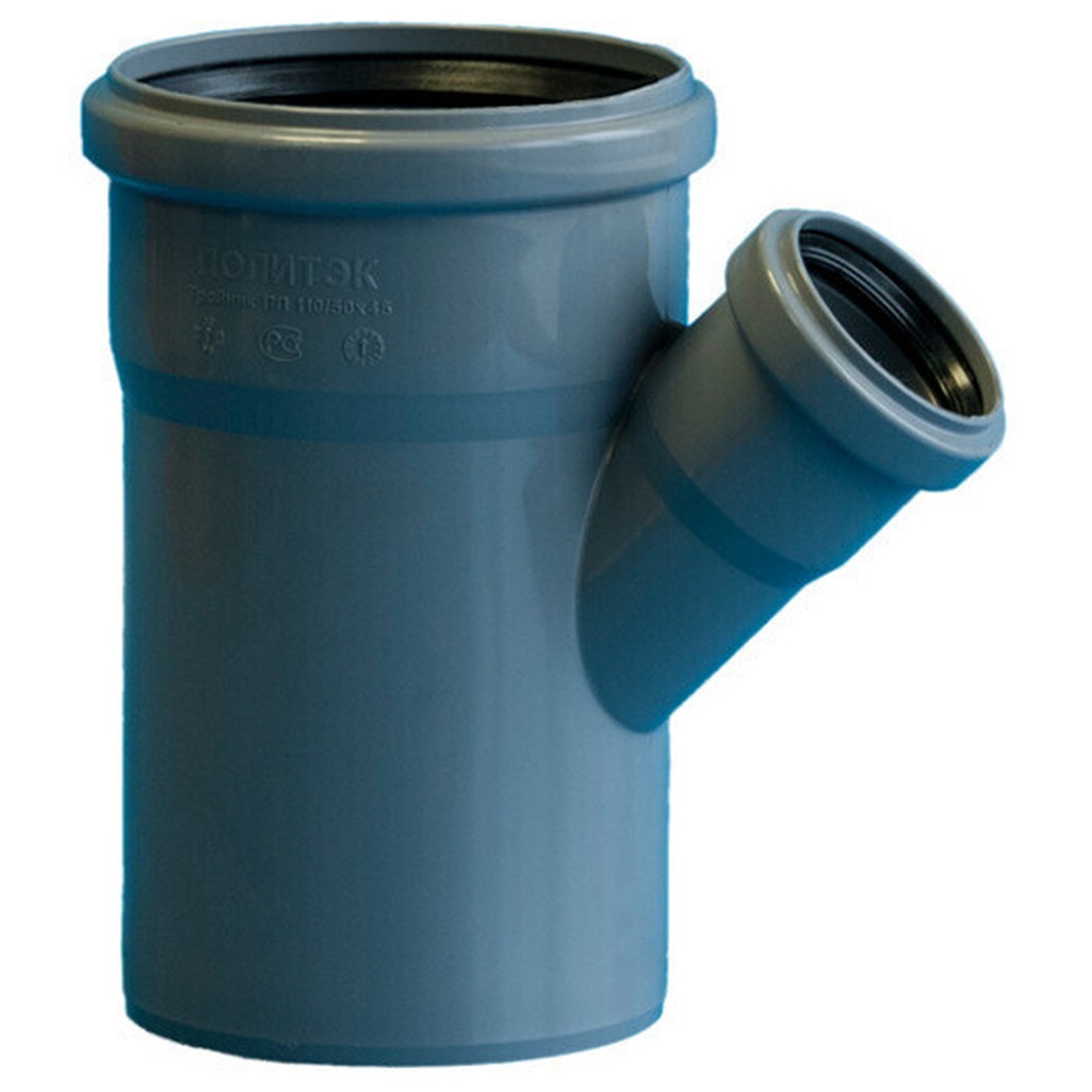 Тройник канализационный Политэк ПП 110х50х45° серый 1654834