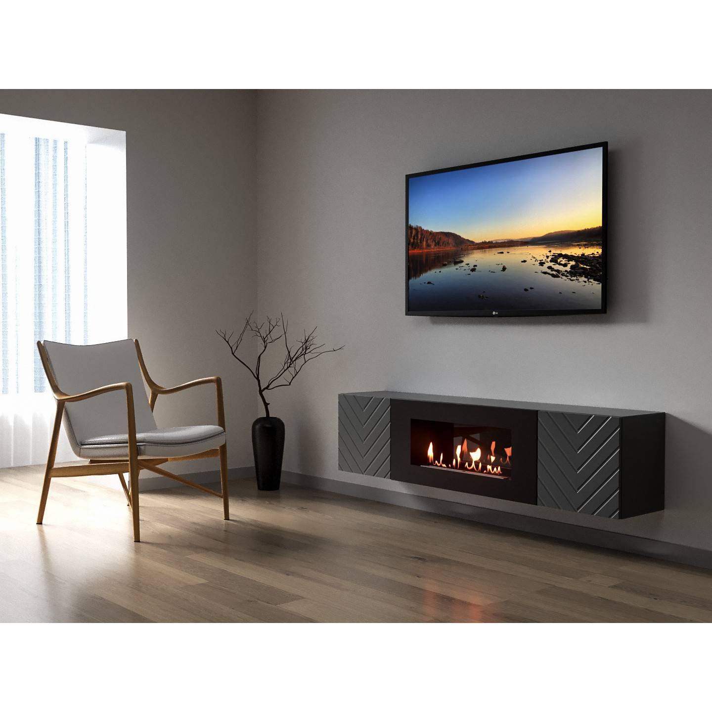 Тумба с биокамином Firelight BFP-P1700V графит 1627927