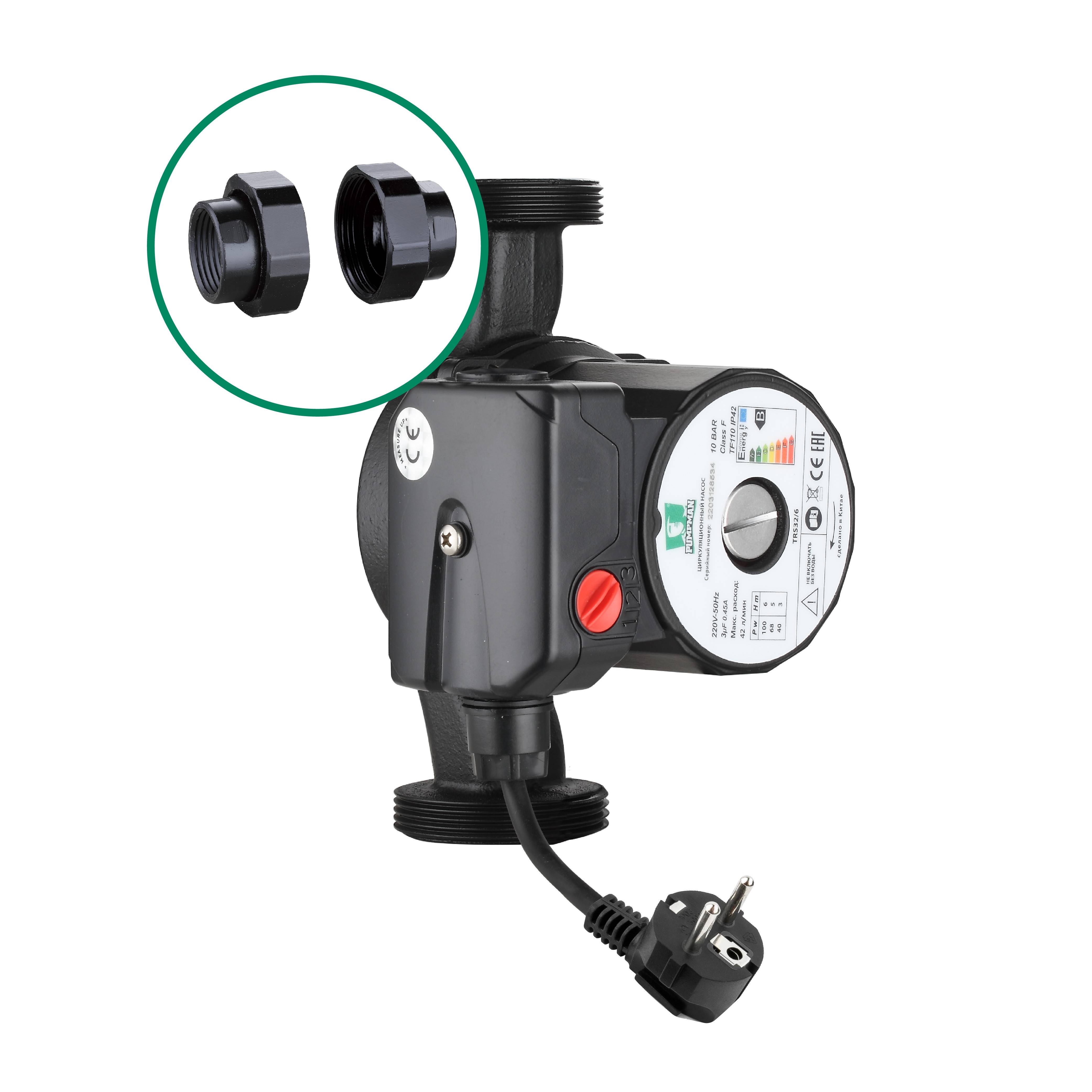 Насос циркуляционный PUMPMAN TRS32/4 180 мм с гайками и кабелем TRS32/4