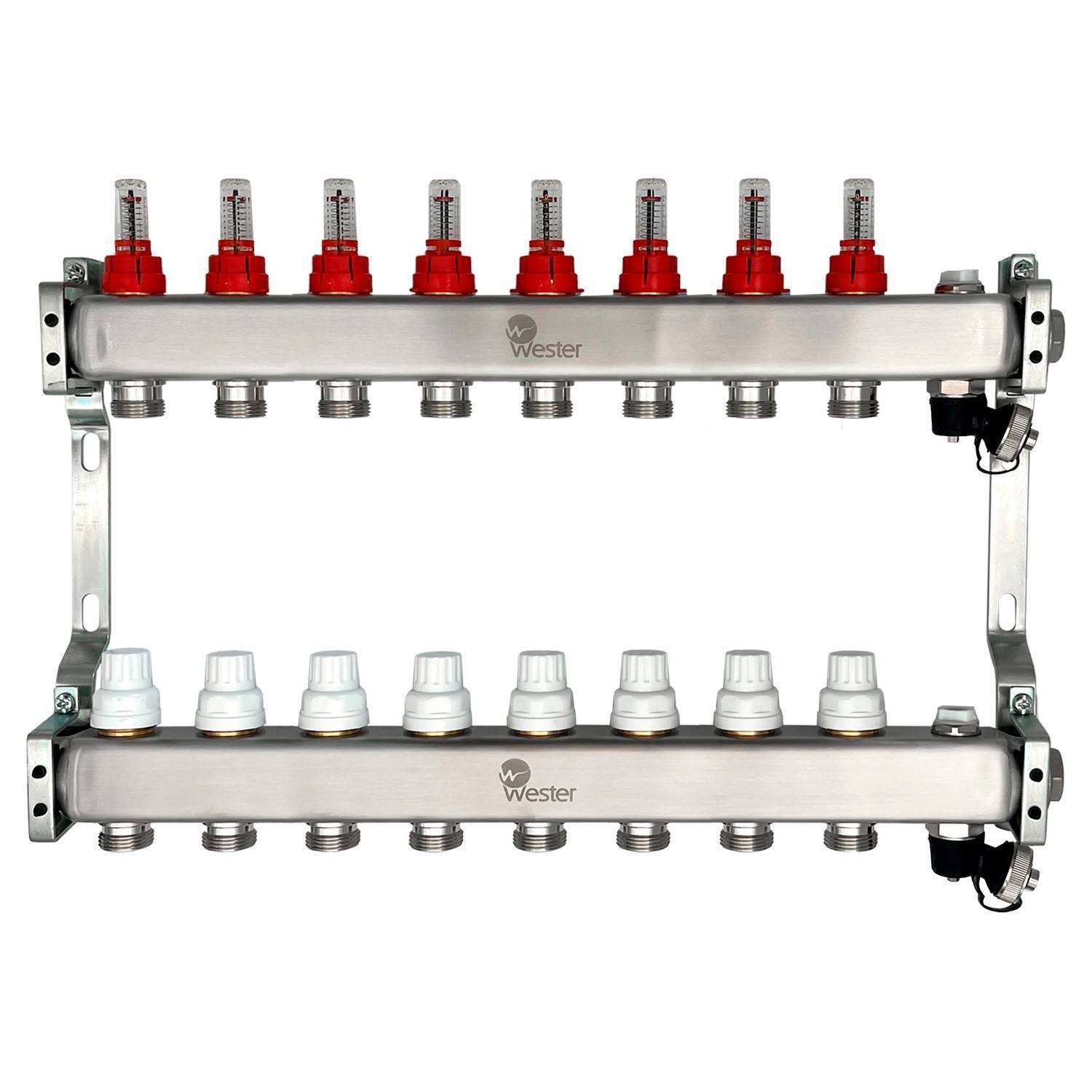 Коллекторный блок из нержавеющей стали Wester MUFS с расходомерами 1x3/4 8 выходов MUFS8134