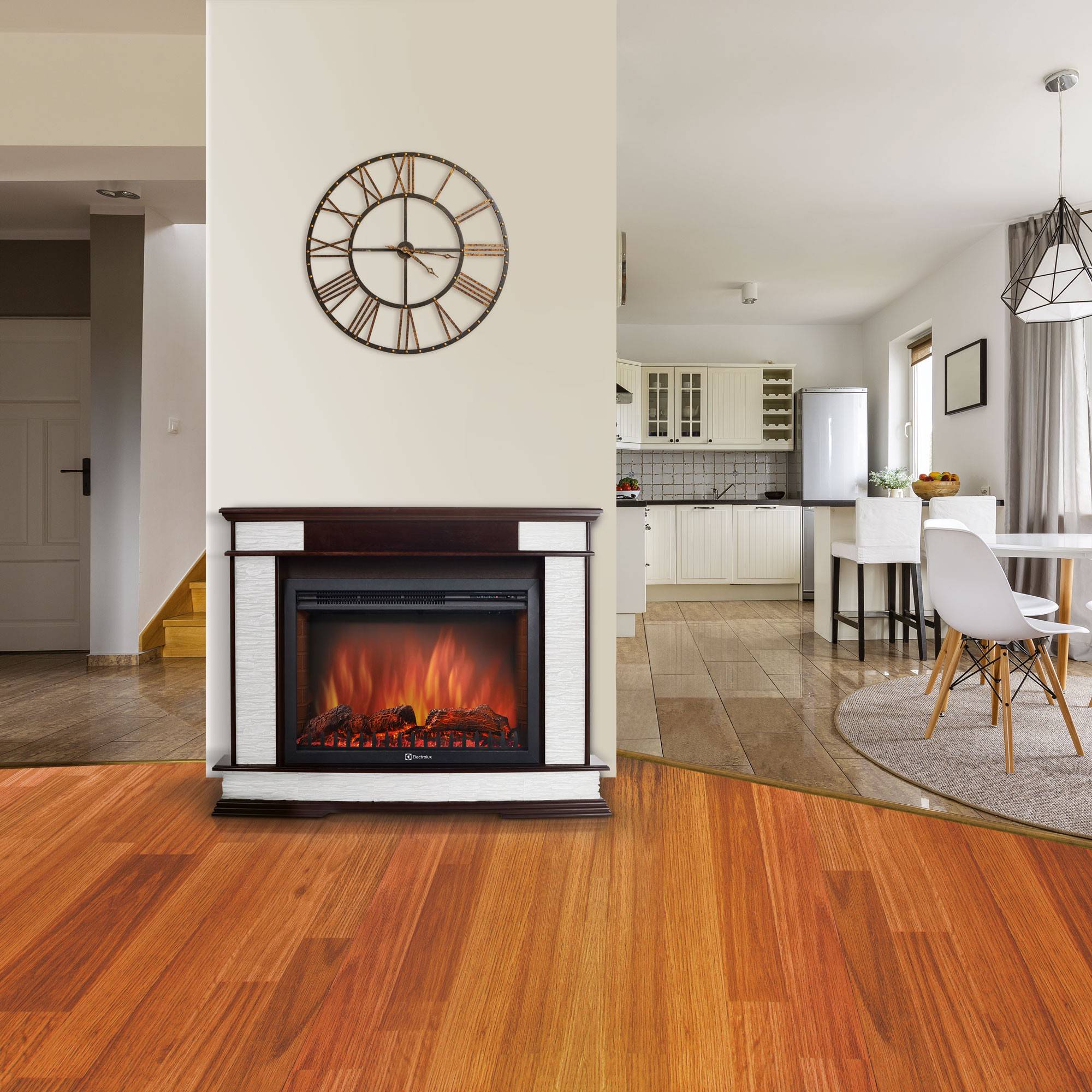 Каминокомплект Firelight Scala 25 камень скалистый белый шпон темный с очагом EFP/P-2720RLS 1496482