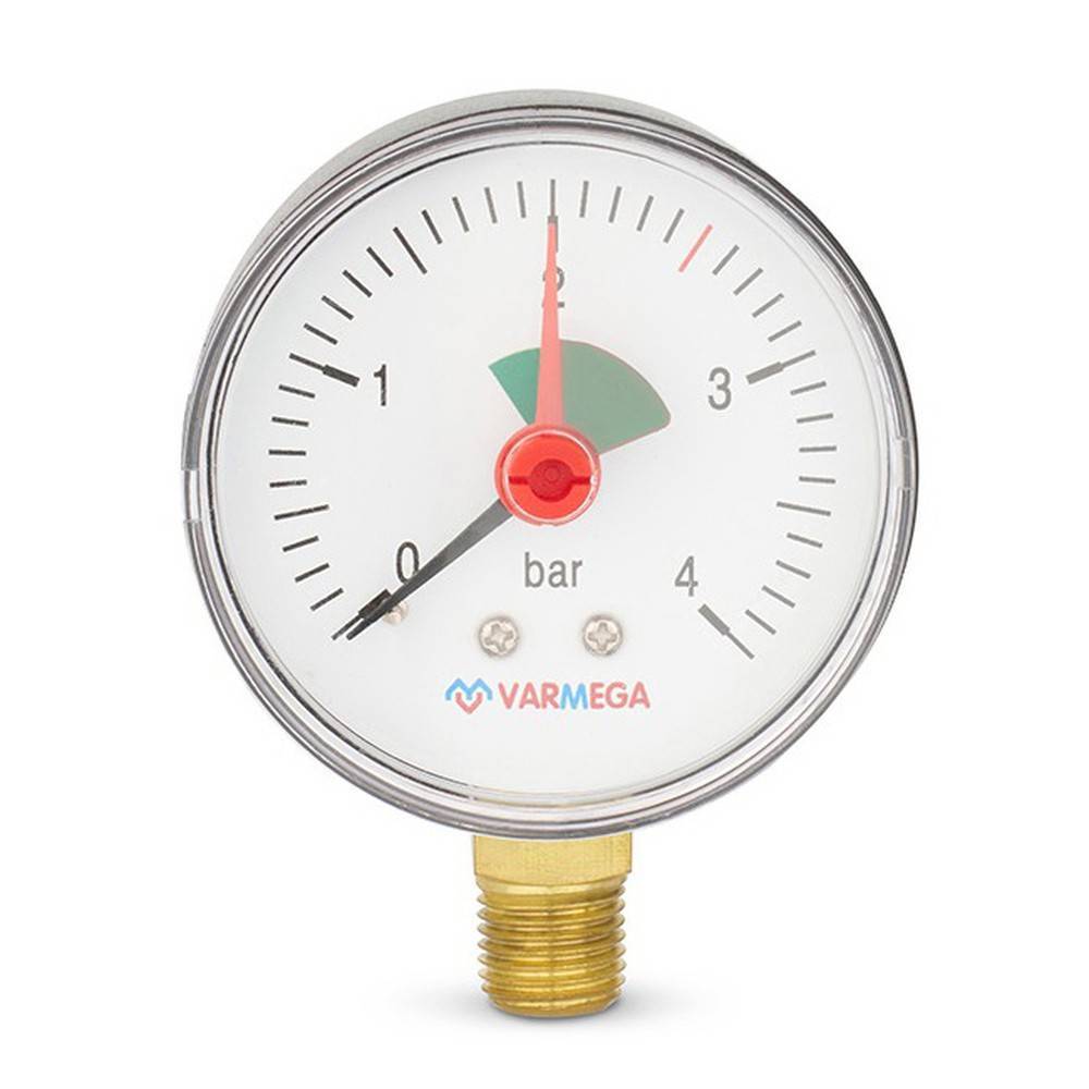 Манометр радиальный Varmega 63 мм 4 бар 1/4 с указателем предела VMMT11-630402