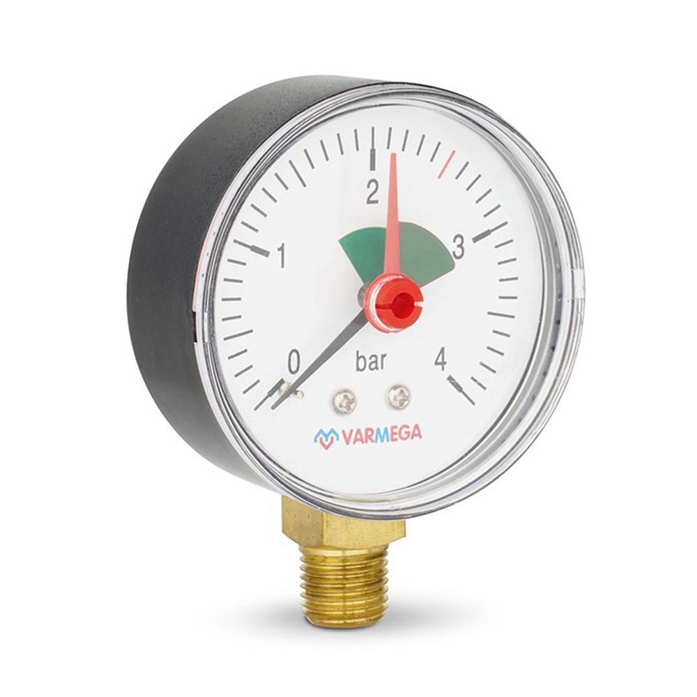 Манометр радиальный Varmega 63 мм 4 бар 1/4 с указателем предела VMMT11-630402