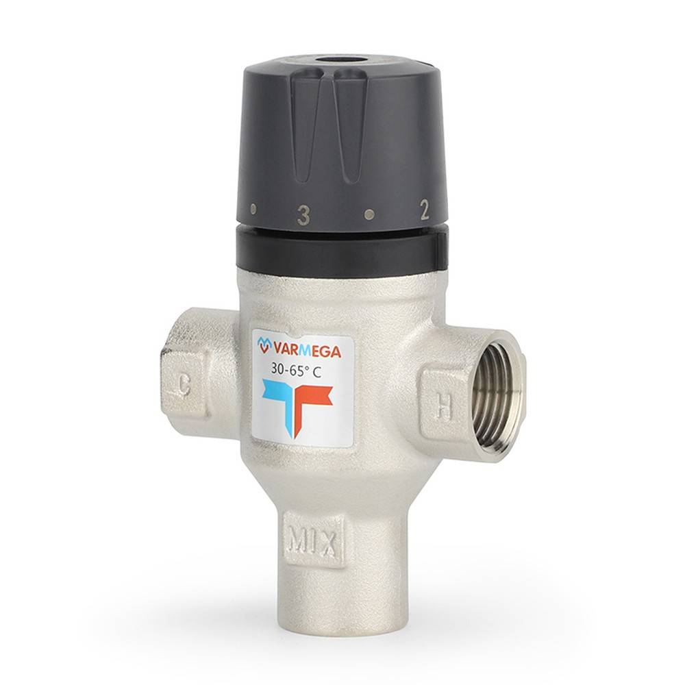 Клапан термосмесительный Varmega 1/2 ВР 30-65 °C Kvs 1.7 смешение вниз VM17901