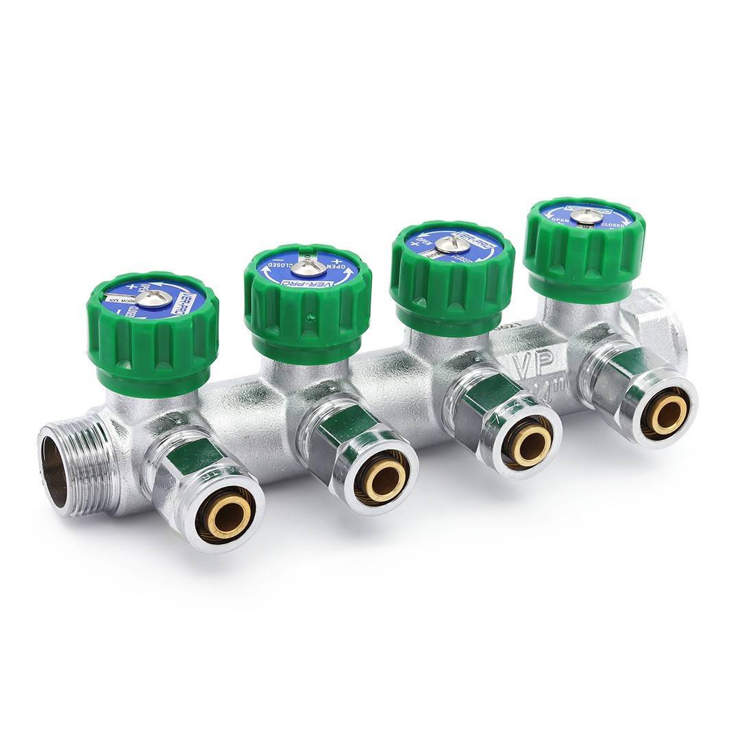 Коллектор с регулирующими вентилями VIEIR VER-PRO 3/4 4 выхода Евроконус VER404