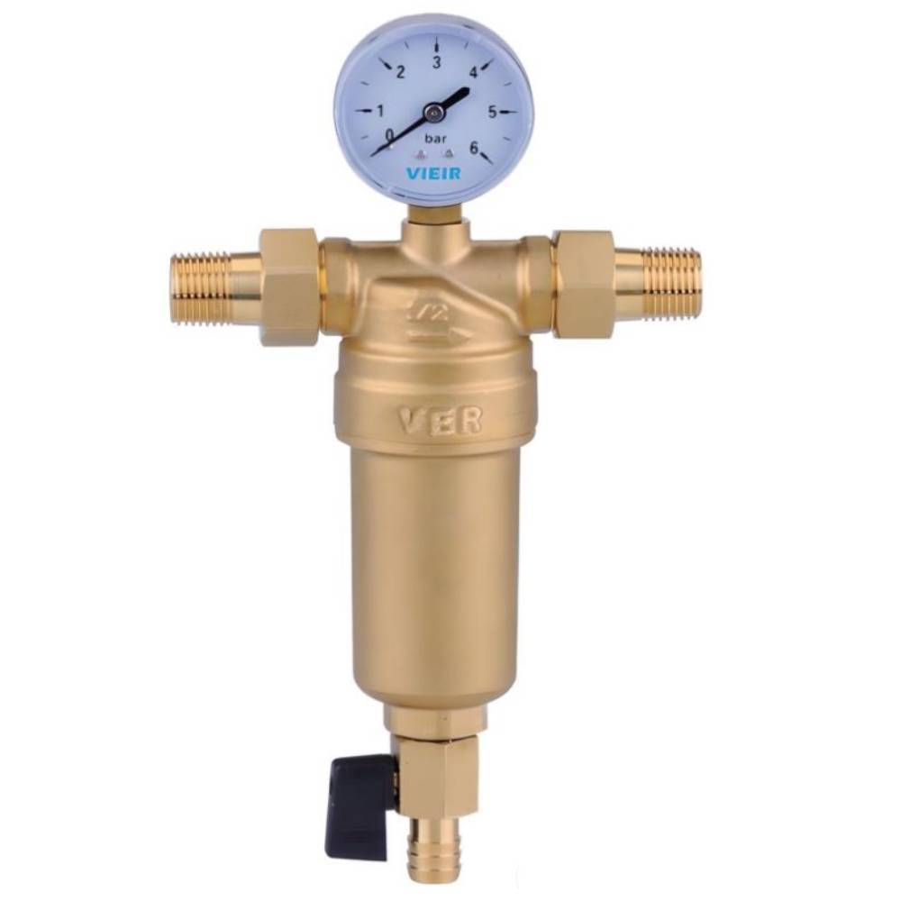 Фильтр промывной VIEIR 1/2 с манометром для горячей воды VR171-15