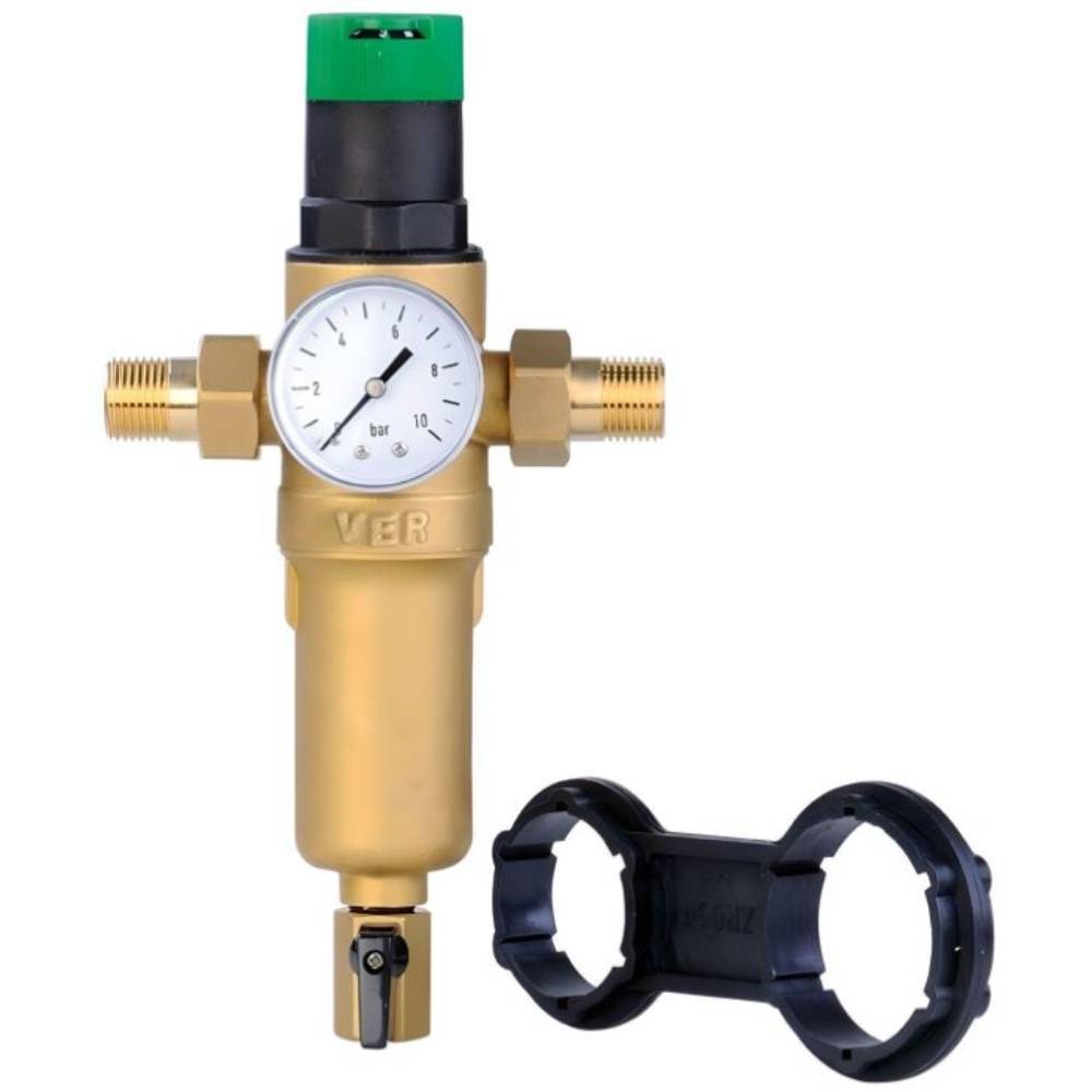 Фильтр промывной VIEIR 1/2 с регулятором давления и манометром для горячей воды VR173-15