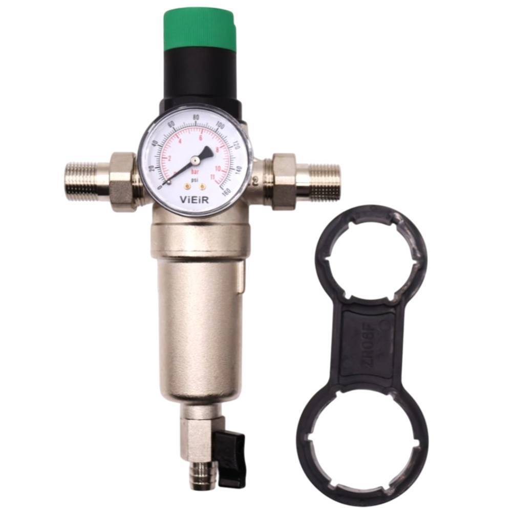 Фильтр промывной VIEIR 1/2 с регулятором давления и манометром для горячей воды никелированный VR173N-15
