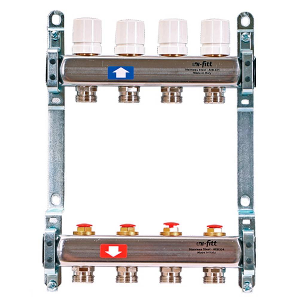 Группа коллекторная Uni-Fitt 1 x 6 выходов 3/4 EK из нержавеющей стали с балансировочными вентилями 386N0600