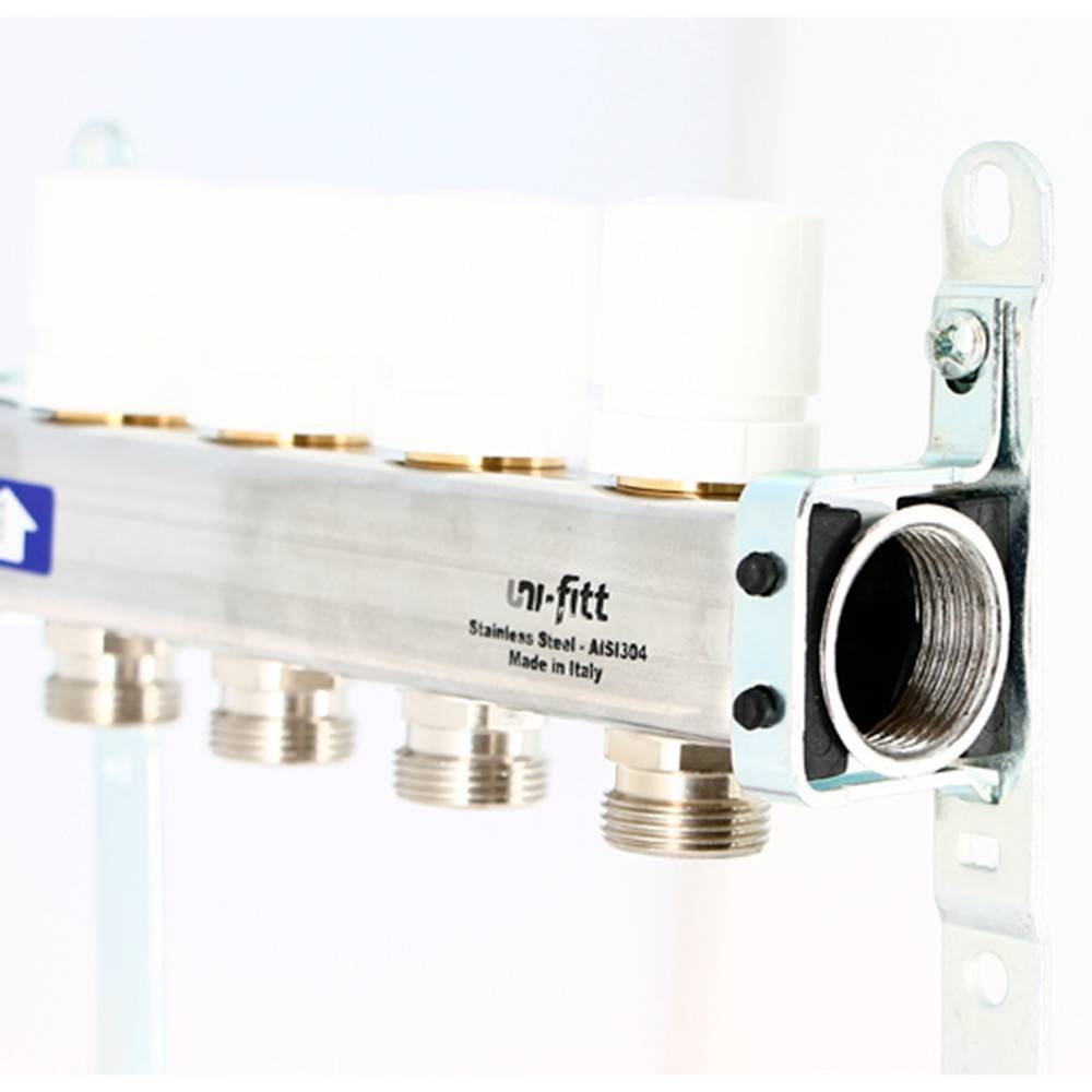 Группа коллекторная Uni-Fitt 1 x 6 выходов 3/4 EK из нержавеющей стали с балансировочными вентилями 386N0600