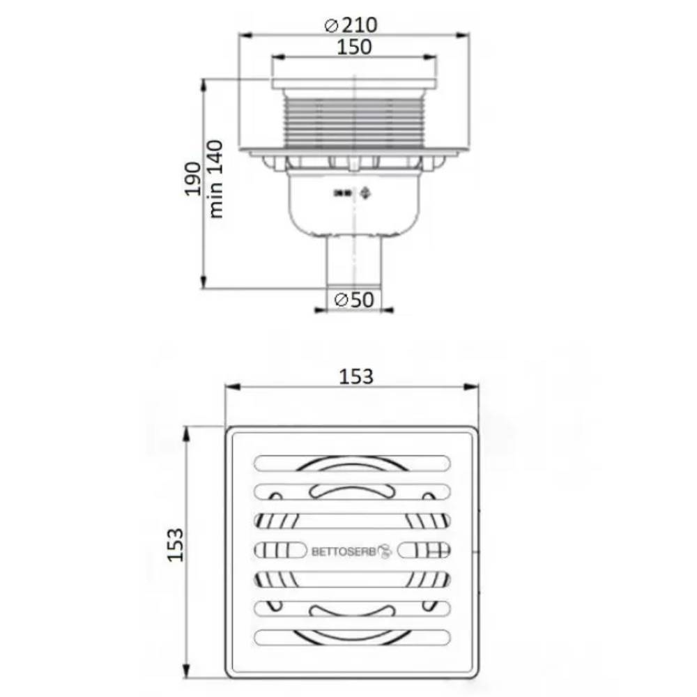 Трап для душа Bettoserb 150х150 мм вертикальный выпуск с мультисифоном 1637786