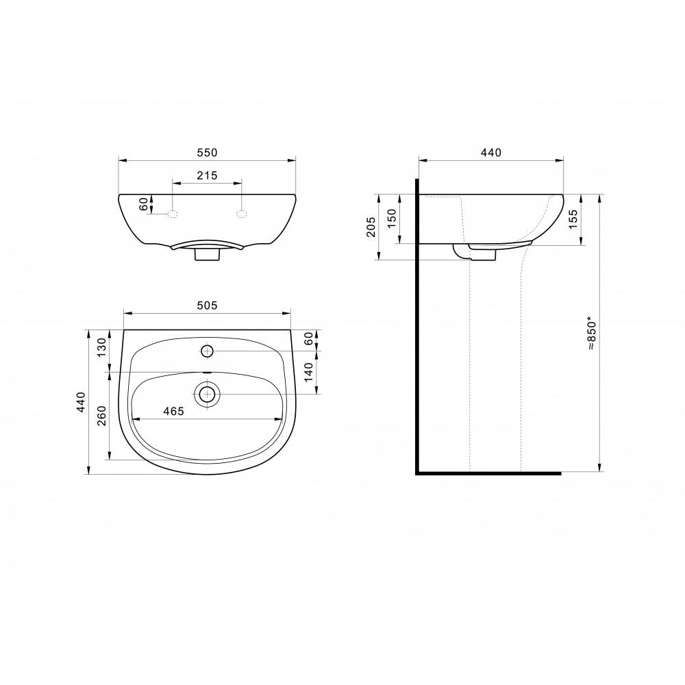 Умывальник Santek Анимо 55 550x440 мм с отверстием 1WH110502