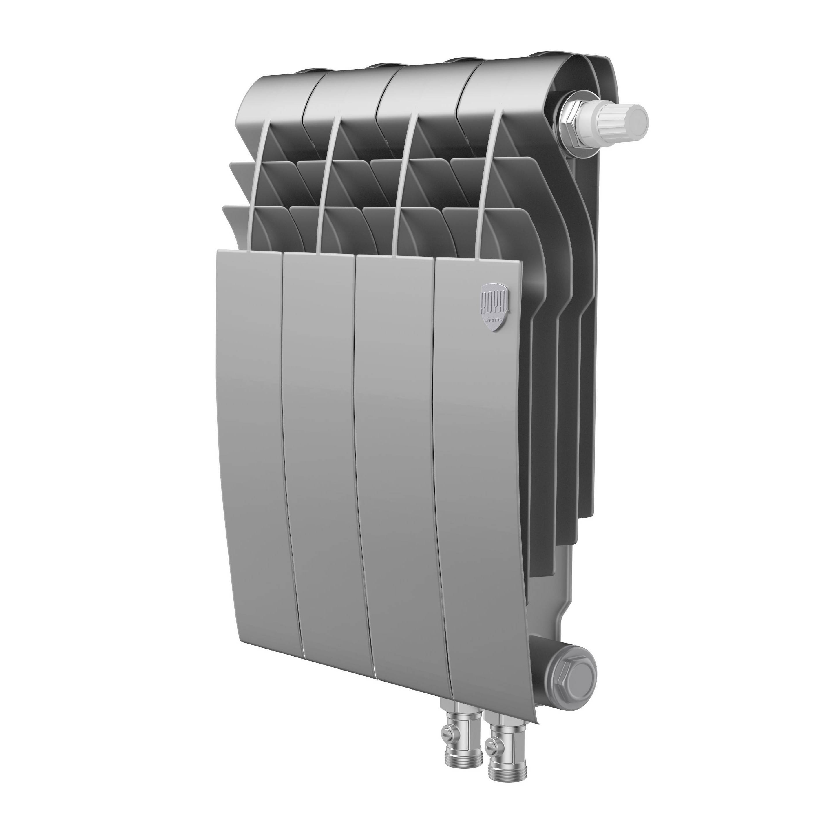 Радиатор биметаллический Royal Thermo BiLiner 350 Silver Satin VR 4 секции нижнее подключение НС-1196738