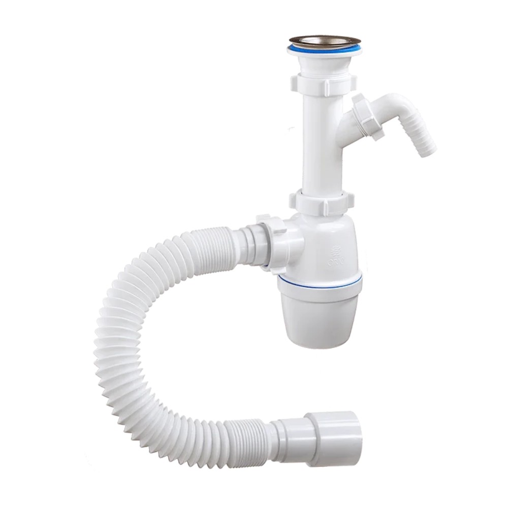 Сифон для мойки ORIO с отводом для стиральной машины и гибкой трубой 1 1/2х40 мм A-40059