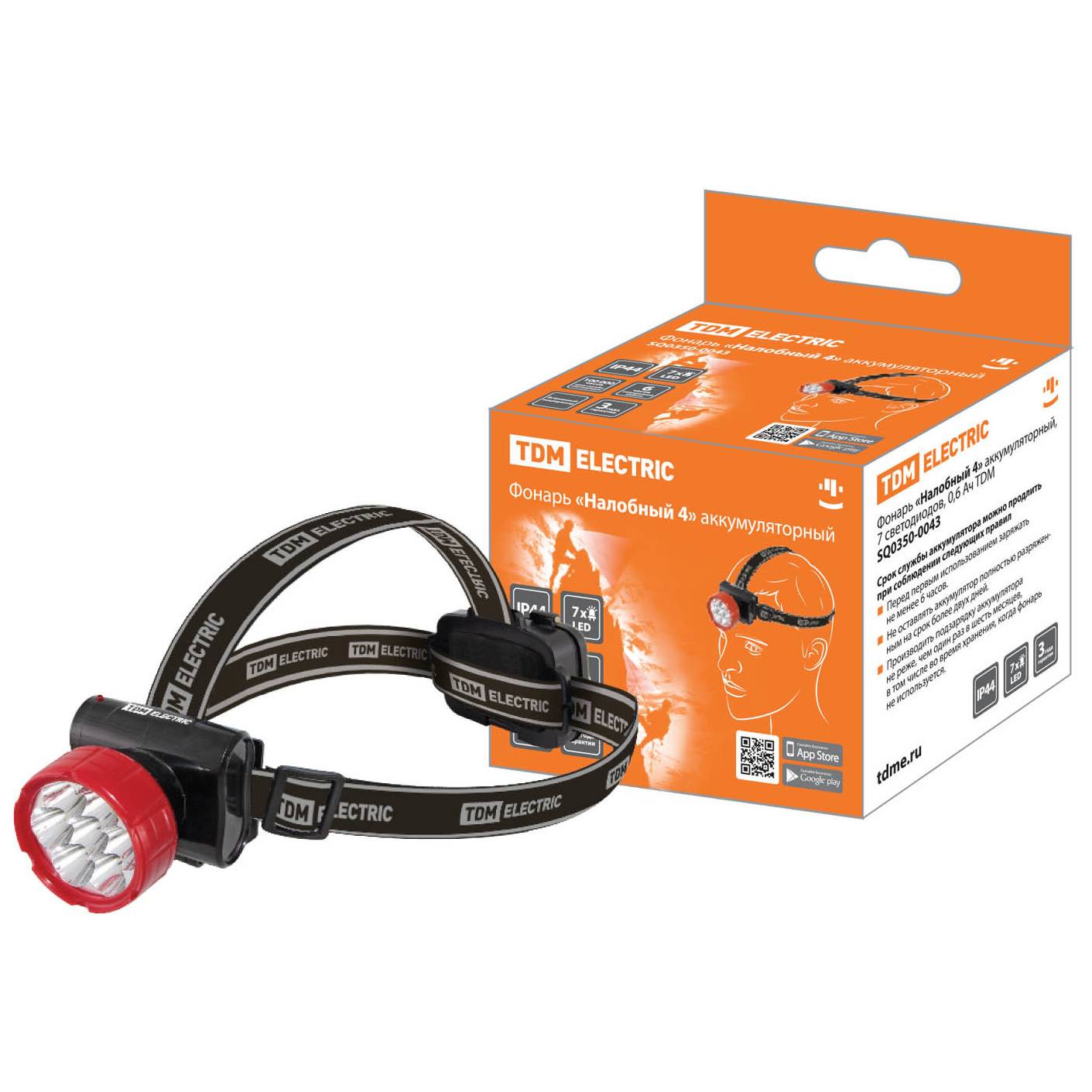 Фонарь налобный TDM ELECTRIC Налобный 4 0,6 Ач SQ0350-0043