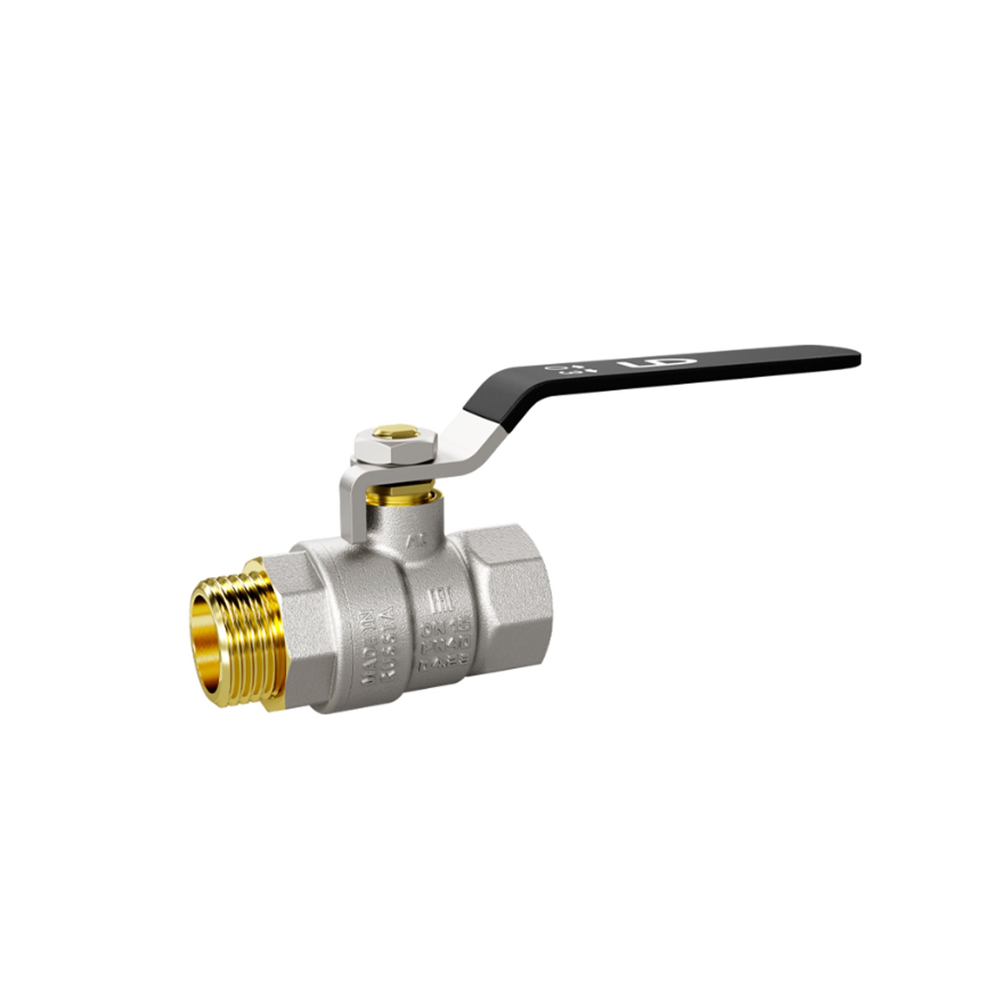 Кран шаровой латунный LD Pride Ду 50 Ру 25 вн-нр рычаг стальной с биркой 47.50.В-Н.Р