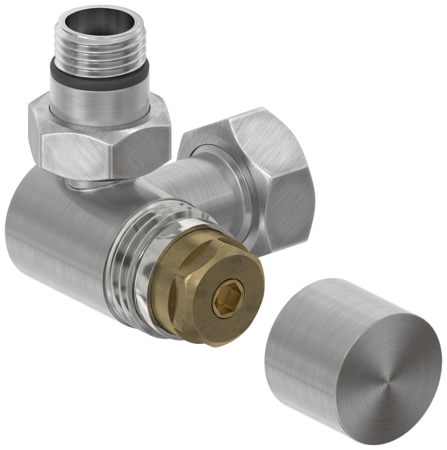 Вентиль регулировки температуры Сунержа 3D левый под шестигранник НР G 1/2 - НГ G 3/4 сатин брашированный 071-1406-1234