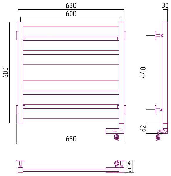 Полотенцесушитель электрический Сунержа Центурион 2.0 600x600 мм правый без покрытия 00-5603-6060