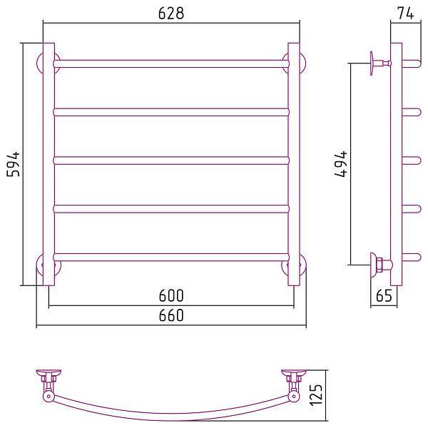 Полотенцесушитель водяной Стилье Версия-Н2 60x60 см черный 17622-6060