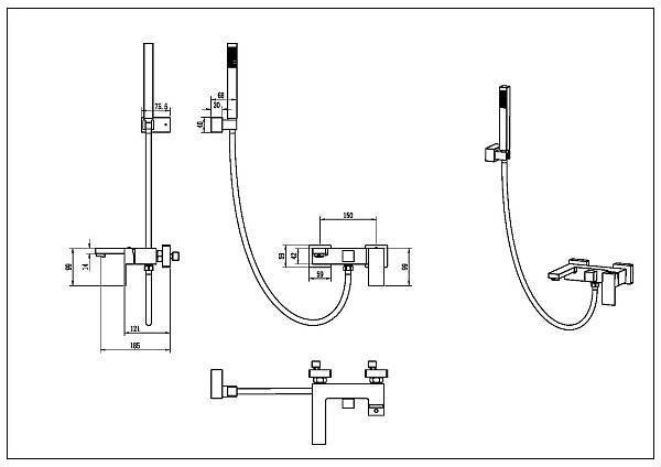 Смеситель для ванны с душем Boheme Qubic настенный бронза 473-BR