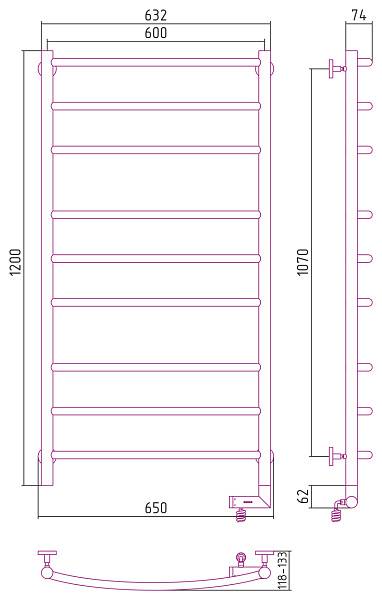 Полотенцесушитель электрический Сунержа Галант 2.0 600x1200 мм правый матовый белый 30-5201-1260