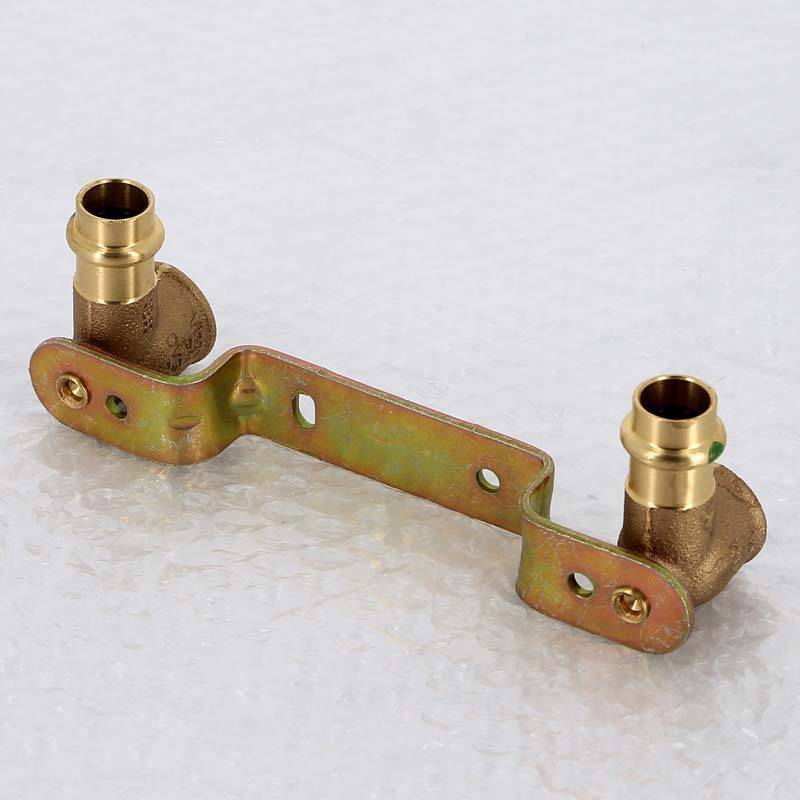 Водорозетка пресс двойная на рельефной планке Viega Sanpress 15х1/2 ВР межосевое расстояние 150 мм 295462