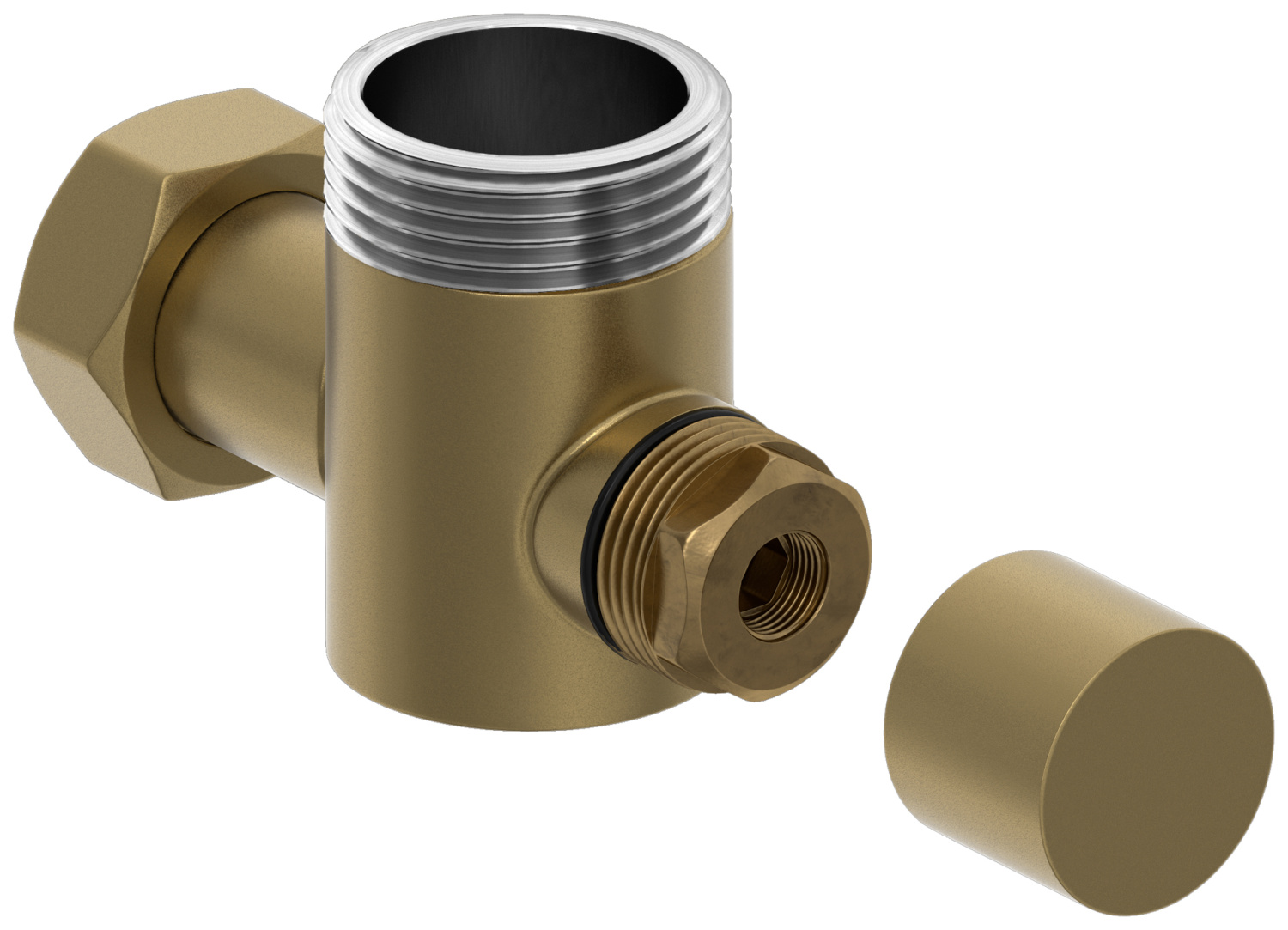 Вентиль регулировки температуры угловой Сунержа Шестигранник G 1 HP - G 3/4 НГ золотой шёлк матовый 32-1300-0134